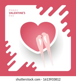 Valentine's Day. Sale background with pink heart, swallows, text and white stripes. Greeting card design. Symbols of love for happy women. Used for invitation posters. Vector illustration, mobile app