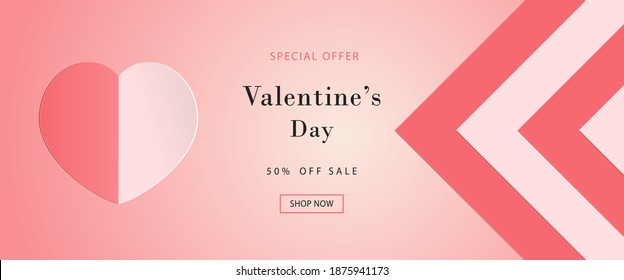 Valentines day sale background, pink discount poster with hearts ornament. February 14. Vector illustration, eps10.