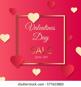 Valentines day sale background, pink discount poster with hearts ornament. February 14. Vector illustration, eps10.