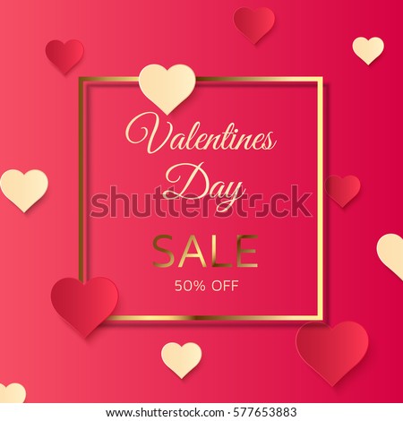 Valentines day sale background, pink discount poster with hearts ornament. February 14. Vector illustration, eps10.
