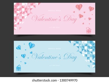 Valentine's Day sale background. Romantic composition with heart of sweet color tone. Vector illustrations for website, posters, ads, coupons, promotional material.