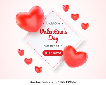 Valentine's Day sale background. Romantic composition with hearts. Vector illustration