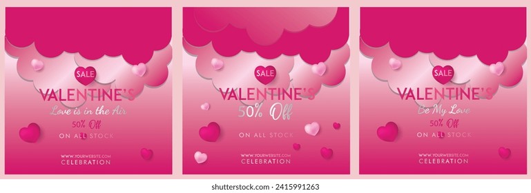  Valentine's Day sale background. Romantic heart composition with clouds. Vector illustration for website, social media, ads, coupons, promotional material. Happy valentines day