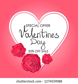Valentines day sale background with rose  pattern. Vector illustration. Wallpaper, flyers, invitation, posters, brochure, banners