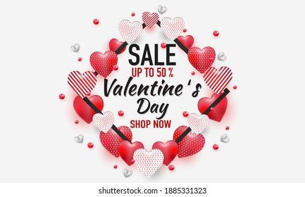 Valentine's Day sale background. Vector illustration for website , posters,ads, coupons, promotional material.