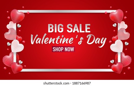 Fondo de la venta del Día de San Valentín. Ilustración vectorial para sitio web , afiches, anuncios, cupones, material promocional.