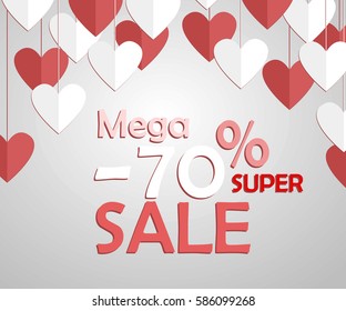 Valentines day sale background. Vector illustration. Wallpaper, invitation, posters, brochure, banners.