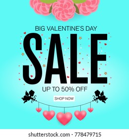 Valentines day sale background. Vector illustration, banners, wallpaper, flyers, invitation, posters, brochure, voucher discount.