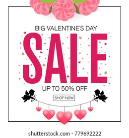 Valentines day sale background. Vector illustration, banners, wallpaper, flyers, invitation, posters, brochure, voucher discount