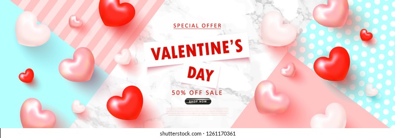 Valentine's Day sale background Romantic composition and hearts   Vector illustration for website   posters ads  coupons  promotional material 