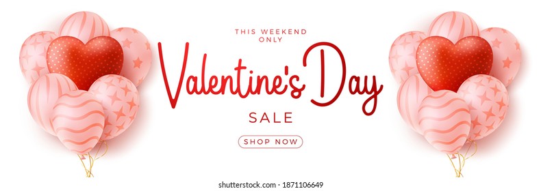 Valentine's Day sale background.Romantic composition with balloon group hearts. Bif sale Vector illustration for website , posters,ads, coupons, promotional material