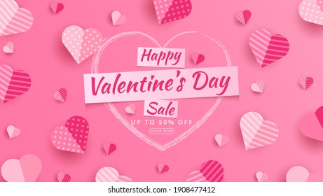 Antecedentes de la venta del Día de San Valentín. Composición romántica con corazones . Ilustración vectorial para sitio web , afiches, anuncios, cupones, material promocional.