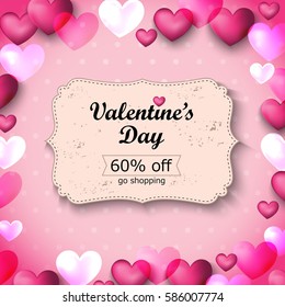 Valentines day sale background,vector illustration. Hearts shape pattern. For wallpaper, invitation,poster,brochure and banner. Voucher discount offer for web site,advertising and marketing concept
