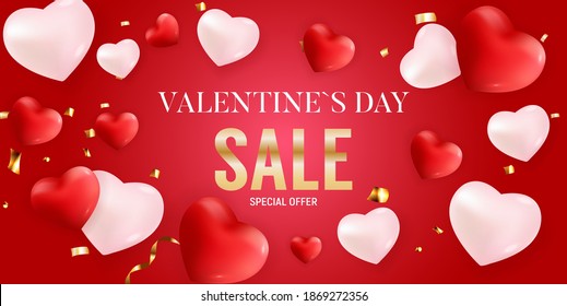 Valentine's Day sale banner Background Design. Template  for advertising, web, social media and fashion ads.  Horizontal poster, flyer, greeting card, header for website  Vector Illustration. 