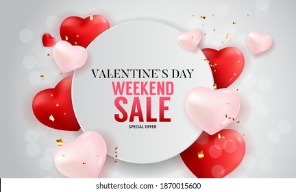Valentine's Day sale banner Background Design. Template  for advertising, web, social media and fashion ads.  Horizontal poster, flyer, greeting card, header for website  Vector Illustration. 