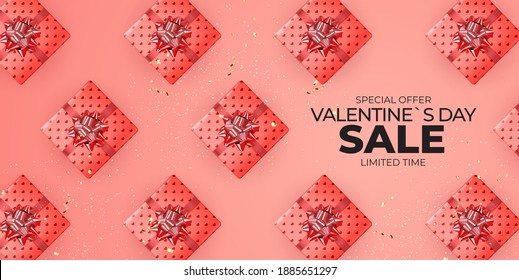 Valentine's Day sale banner Background Design. Template  for advertising, web, social media and fashion ads.  Horizontal poster, flyer, greeting card, header for website  Vector Illustration