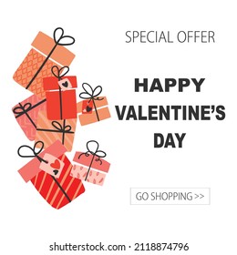 Valentine's day sale banner background .Happy Valentine's Day banners, paper art style.