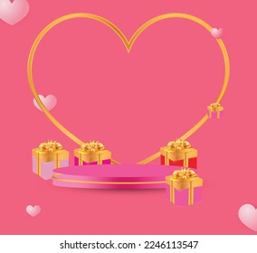 Valentine's day sale banner background with with product display vector 