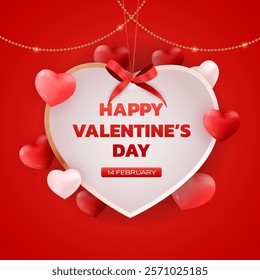 Valentine's Day sale banner Background Design. Template  for advertising, web, social media and fashion ads.  Horizontal poster, flyer, greeting card, header for website  Vector Illustration