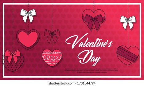 Valentine's day sale banner. Beautiful Background with hand drawn pink Hearts. Vector illustration for website , posters, email and newsletter designs, ads, coupons, promotional material.
