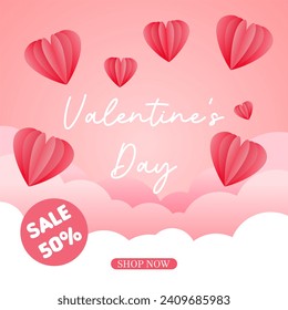 Valentine's day sale banner. Big sale valentine's day advertising background. Valentine's day illustration