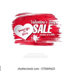 valentine's day sale banner, brush stroke background