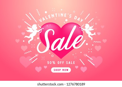 Valentines day sale banner with cupid for campaign, online shop.