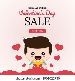 valentine's day sale banner with cute characters