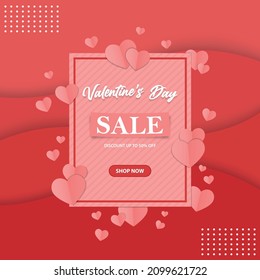 Valentine's Day sale banner design with up to 50% discount. suitable for social media and websites. Abstract background and love shape ornament.