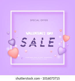 Valentine's Day Sale Banner. Elements for Graphic Design. Ultra Violet Palette Colors. Template for Advertising. Vector Illustration.