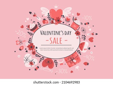 Valentines Day sale banner. Valentines Day elements. Vector illustration
