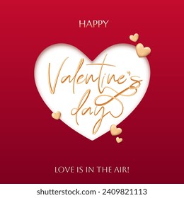 Valentine's Day sale banner featuring golden lettering and white heart. Perfect for cards, banners, and promotions. The design captures the essence of love and celebration. Not AI.