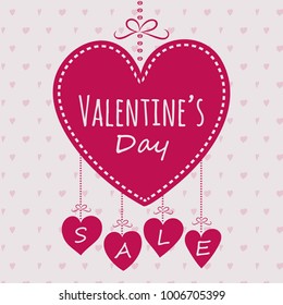 Valentine's Day Sale - banner with hand drawn hearts. Vector.
