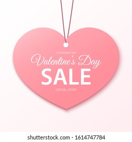 Valentines day sale banner. Heart shape label. Vector illustration