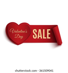 Valentines Day Sale banner, isolated on white background. Vector illustration.