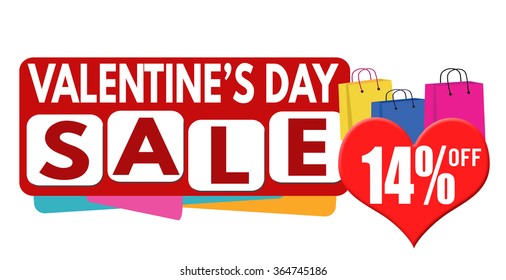 Valentines day sale banner or label for business promotion, 14 percent off on white background,vector illustration