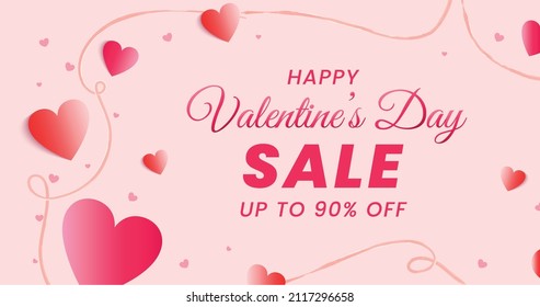 Valentine's day sale banner, Valentine's day offer Template with Discount Tag, Vector illustration design.
