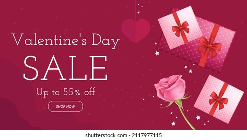 Valentine's day sale banner, Valentine's day offer Template with Discount Tag, Vector illustration design.
