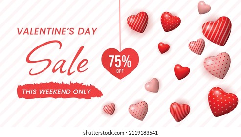 Valentine's day sale banner, Valentine's day offer Template with Discount Tag, Vector illustration design.
