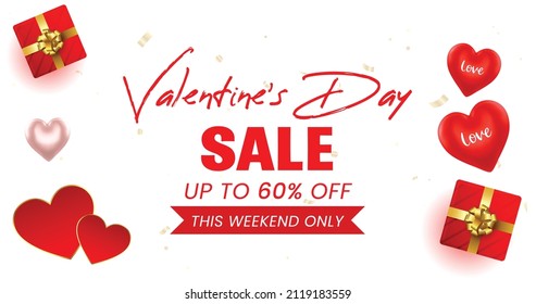 Valentine's day sale banner, Valentine's day offer Template with Discount Tag, Vector illustration design.
