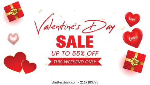 Valentine's day sale banner, Valentine's day offer Template with Discount Tag, Vector illustration design.
