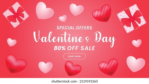 Valentine's day sale banner, Valentine's day offer Template with Discount Tag, Vector illustration design.
