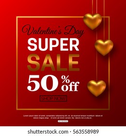 Valentines Day sale banner for online shop, supermarket, retail chains. Vector illustration.