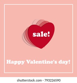 valentine's day sale banner. pink banner with the discount and congratulations on Valentine's day.