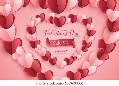 Valentines Day Sale banner or Poster With Lovely Hearts. Valentine's Day Offer