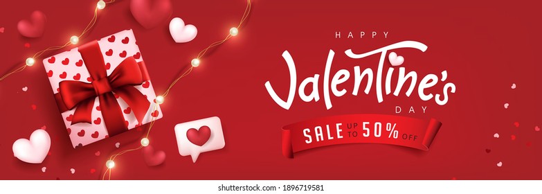  Valentine's Day Sale Banner Red Backgroud.  