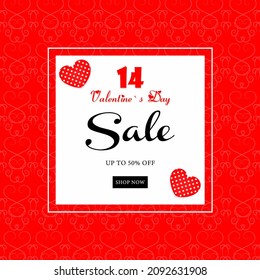 Valentines Day Sale Banner Red Festive Background with Realistic Hearts February 14 web poster design the ability to edit text To promote your goods and services For your company Vector illustration