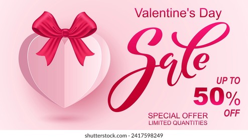 Valentine's day sale banner. Romantic composition with hearts. Vector illustration for website, advertisements, promotional materials. Volumetric hearts