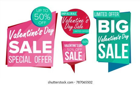Valentine's Day Sale Banner Set Vector. Sale Voucher Banner. Discount Tag, Special Valentine Offer Banner. Special Offer Love Templates. Best Offer Advertising. Isolated Illustration
