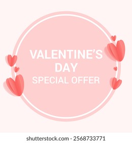 Valentine's Day Sale. Banner with space for text and hearts in the style of cut paper. Red paper hearts. Frame. Template, advertisement, brochure, post, etc.